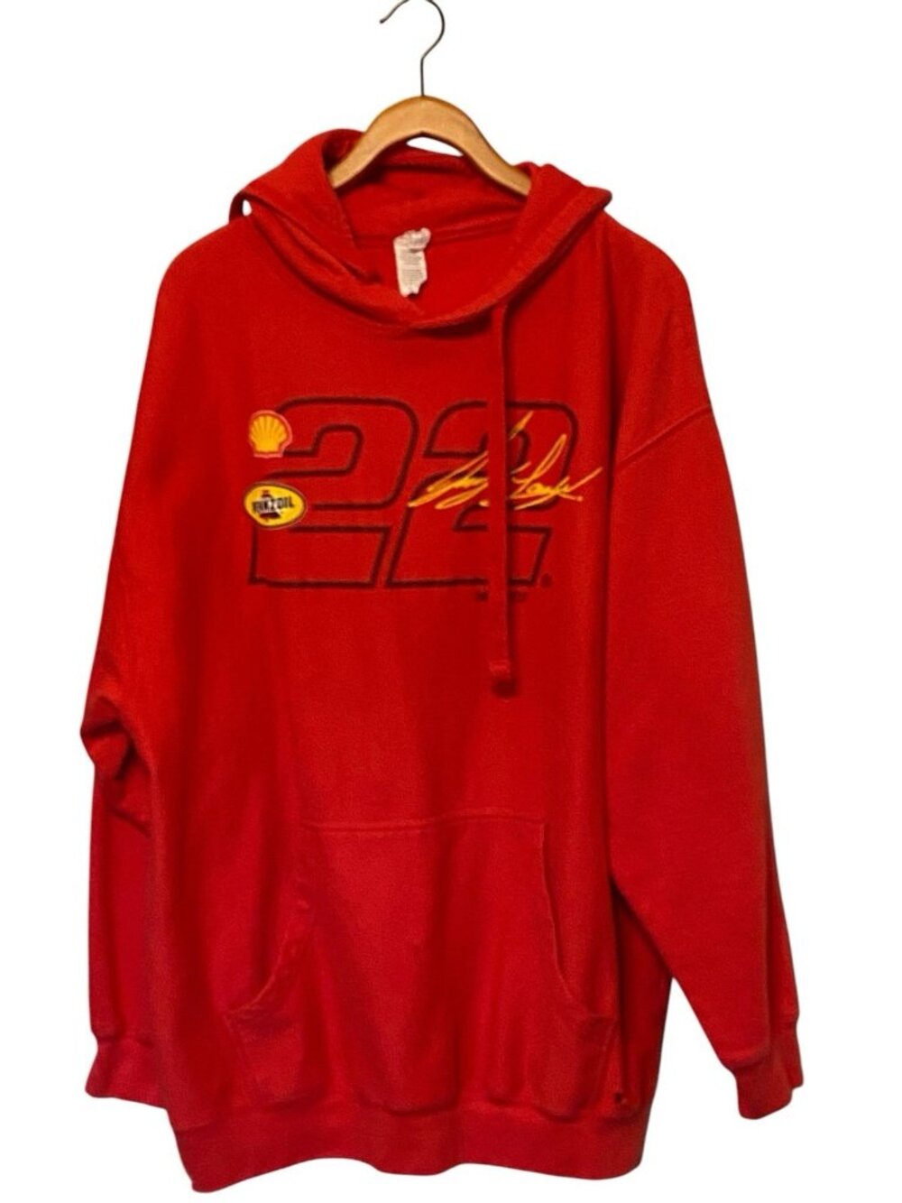 Joey Logano #22 Shell Pennzoil Hoodie Men's XXL Red NASCAR Pullover Sweatshirt